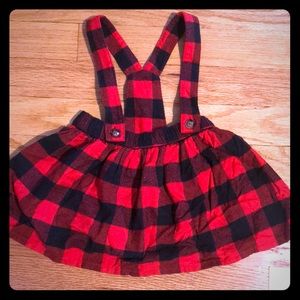 Black and red plaid overall dress